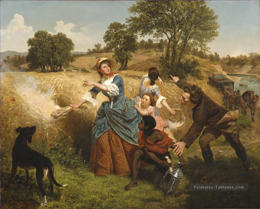 Mme Schuyler brûlant ses champs de blé à l’approche du Britannique Emanuel Leutze Peintures à l'huile
